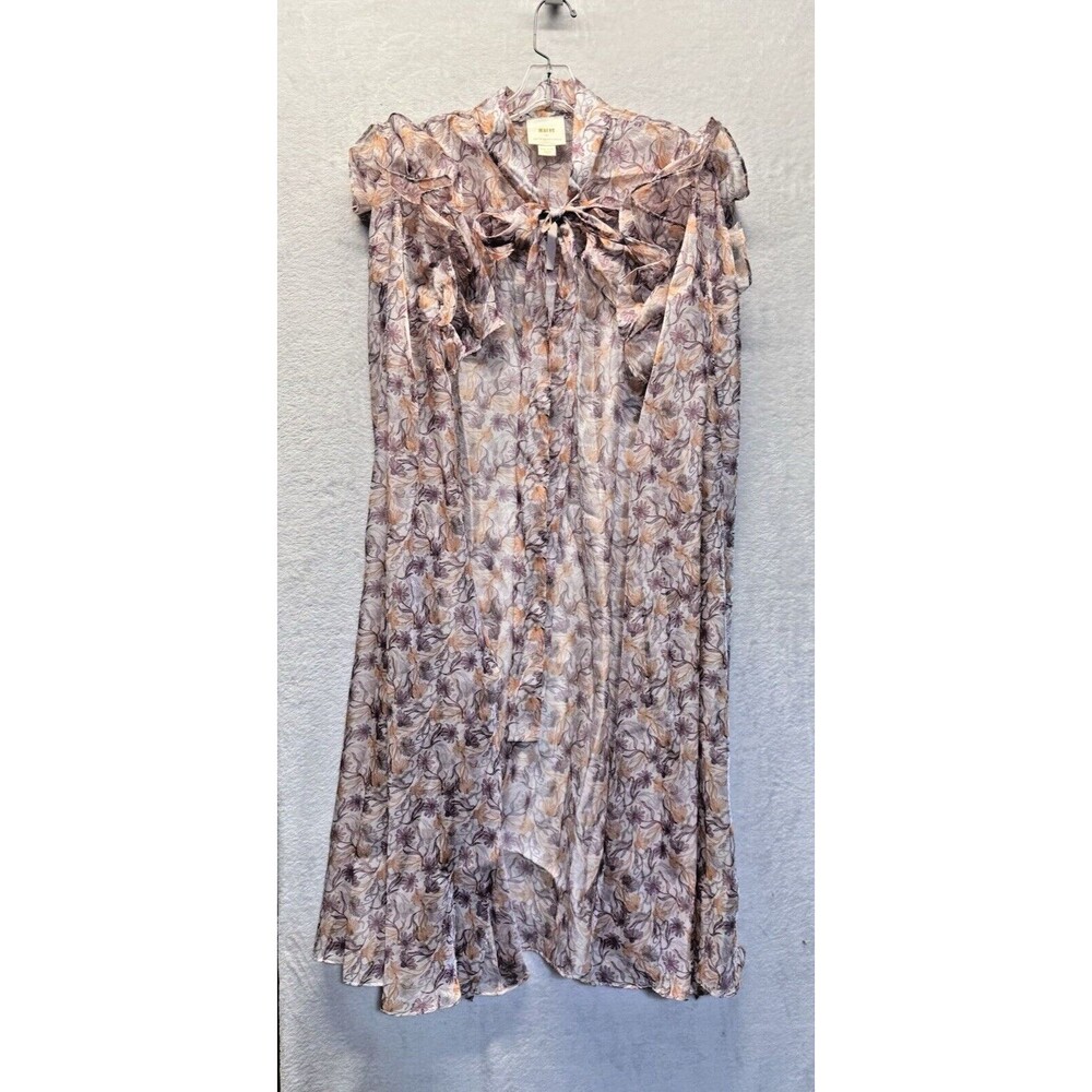 Maeve Anthropologie Sheer Floral Chiffon Ruffled Tie-Neck Duster Cape One SIze